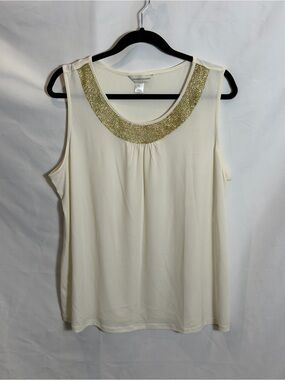 Christopher & Banks Cream Tank with Gold Beaded Collar